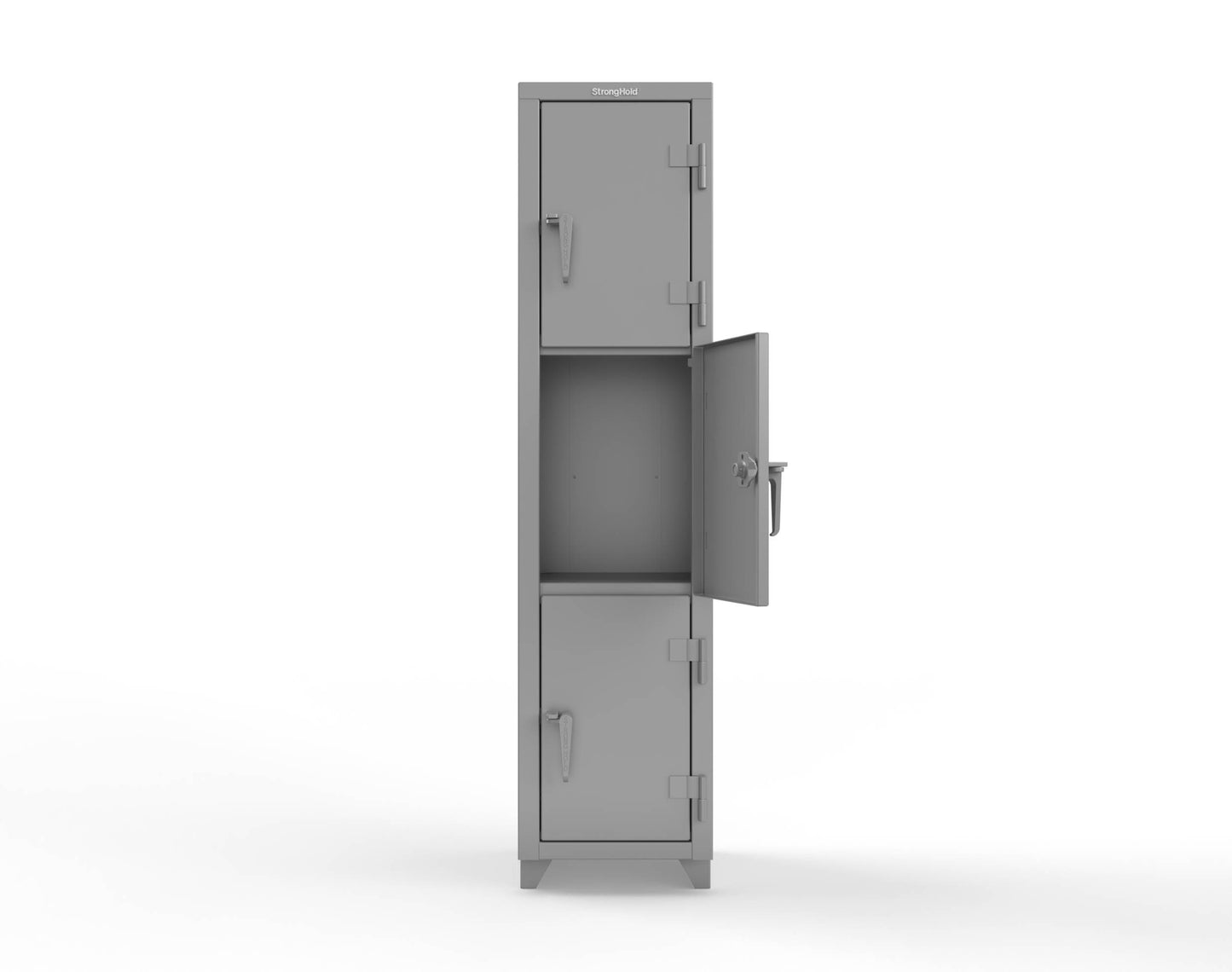 Extra Heavy Duty 14 GA Triple-Tier Locker, 3 Compartments - 18 in. W x 18 in. D x 75 in. H - 1.66-3D-18-3T-L-7037