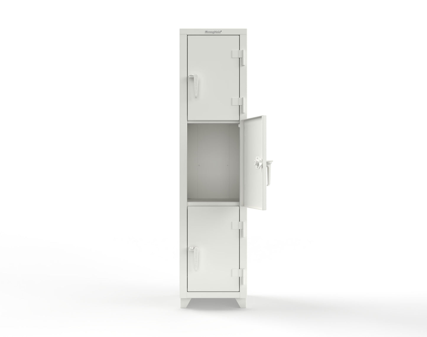 Extra Heavy Duty 14 GA Triple-Tier Locker, 3 Compartments - 18 in. W x 18 in. D x 75 in. H - 1.66-3D-18-3T-L-9003