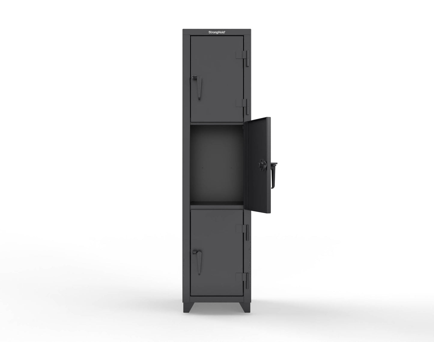 Extra Heavy Duty 14 GA Triple-Tier Locker, 3 Compartments - 18 in. W x 18 in. D x 75 in. H - 1.66-3D-18-3T-L-9005
