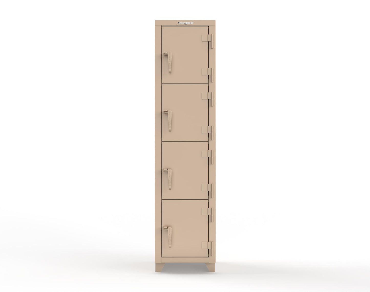 Extra Heavy Duty 14 GA 4-Tier Locker, 4 Compartments - 18 in. W x 18 in. D x 75 in. H - 1.66-4D-18-4T-L-1019