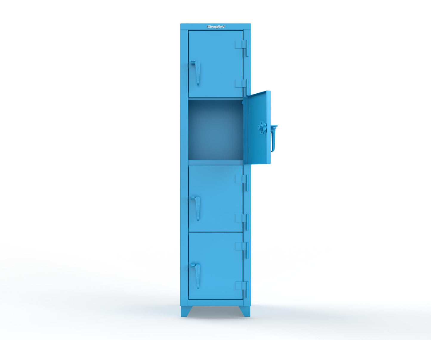 Extra Heavy Duty 14 GA 4-Tier Locker, 4 Compartments - 18 in. W x 18 in. D x 75 in. H - 1.66-4D-18-4T-L-5012