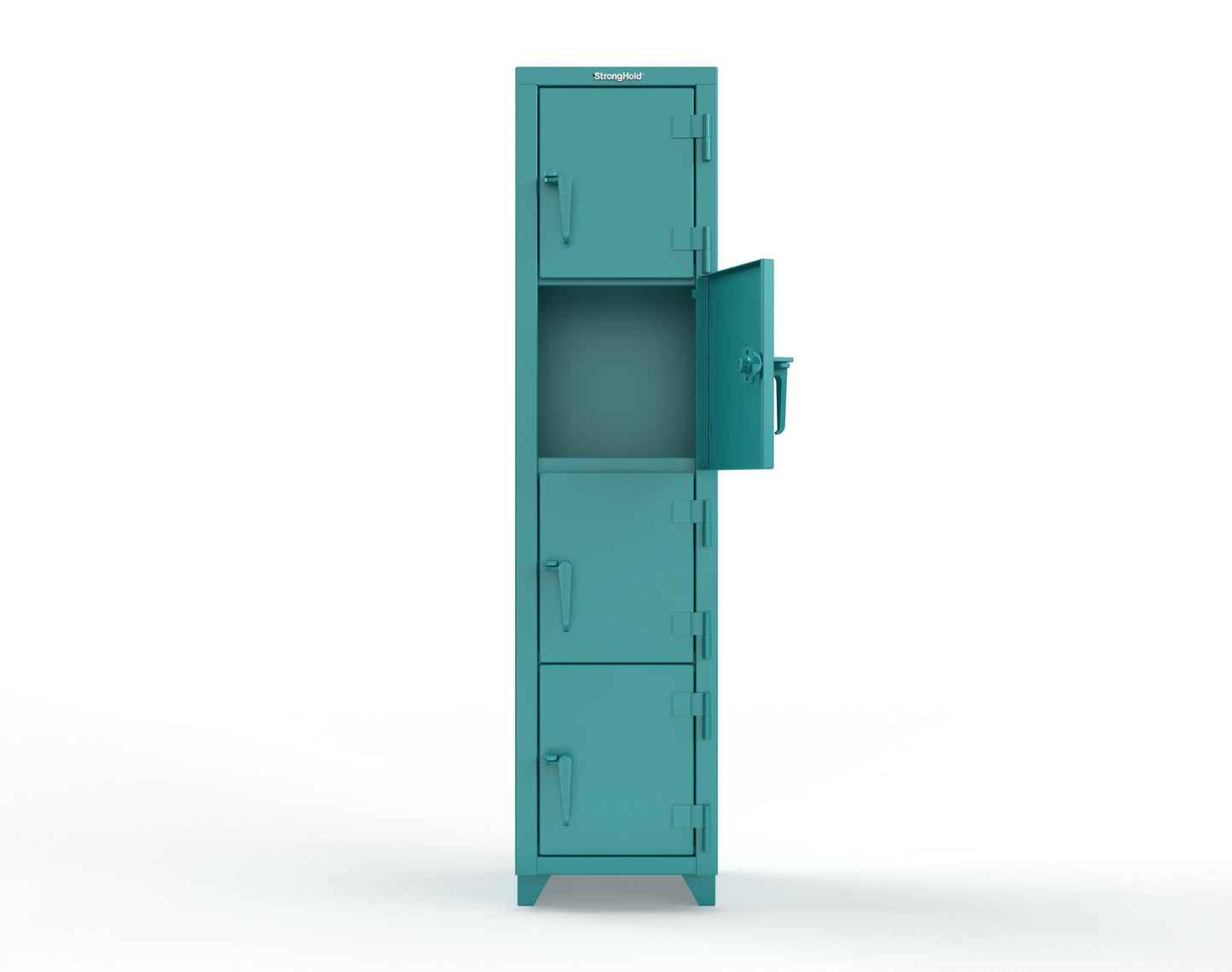 Extra Heavy Duty 14 GA 4-Tier Locker, 4 Compartments - 18 in. W x 18 in. D x 75 in. H - 1.66-4D-18-4T-L-5021