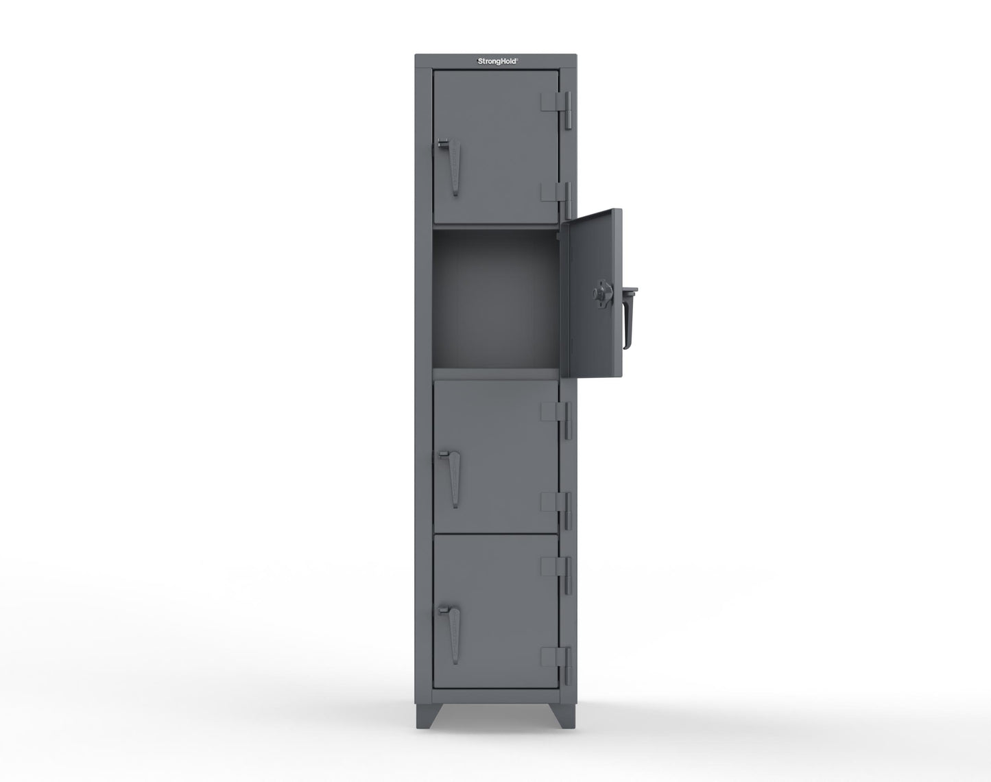 Extra Heavy Duty 14 GA 4-Tier Locker, 4 Compartments - 18 in. W x 18 in. D x 75 in. H - 1.66-4D-18-4T-L-7024