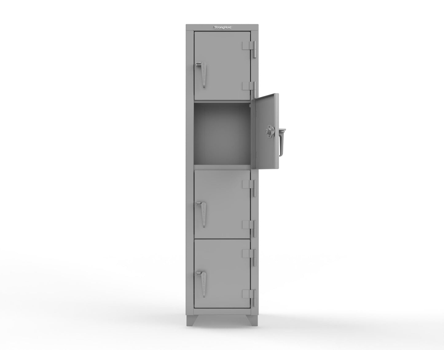 Extra Heavy Duty 14 GA 4-Tier Locker, 4 Compartments - 18 in. W x 18 in. D x 75 in. H - 1.66-4D-18-4T-L-7037