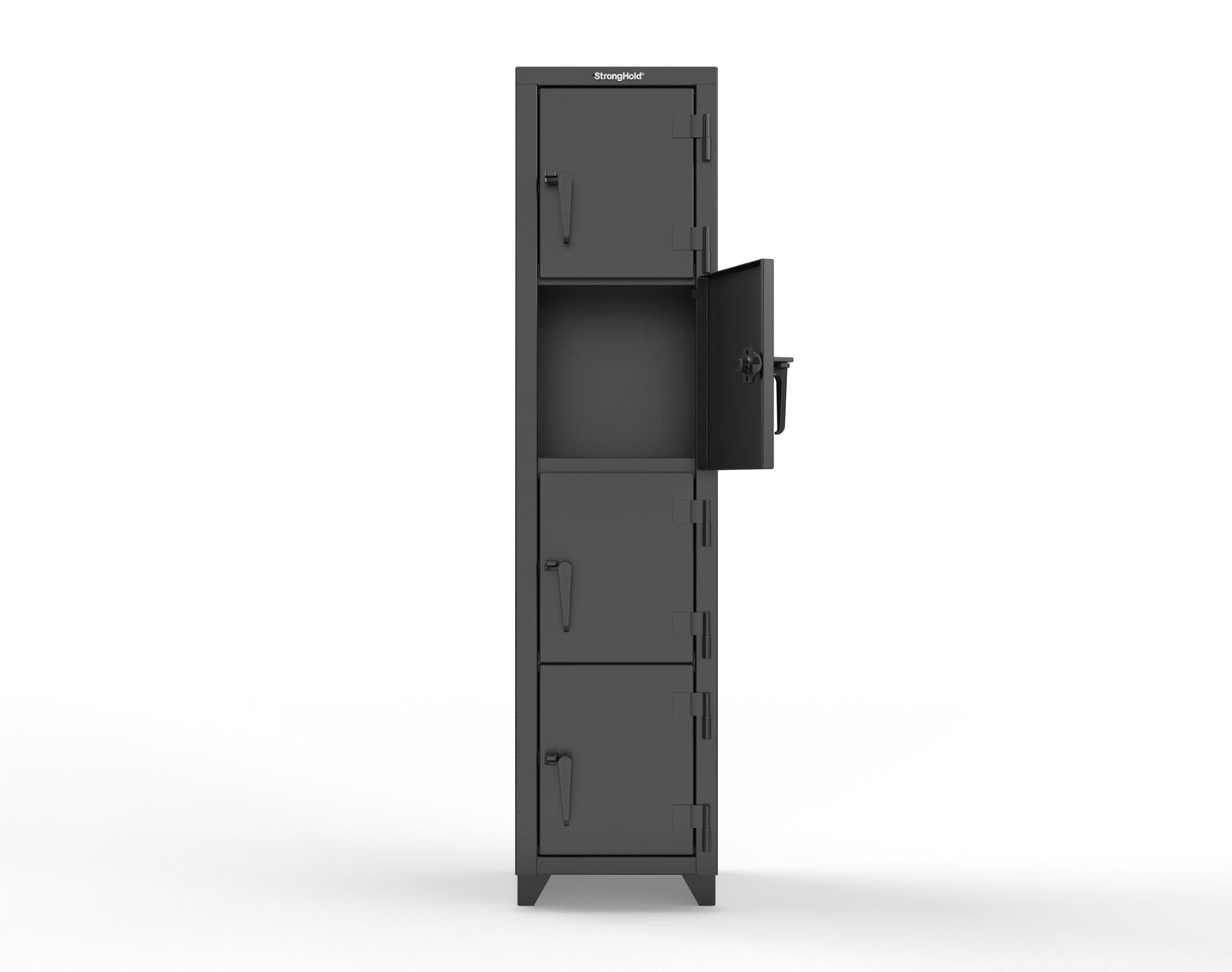 Extra Heavy Duty 14 GA 4-Tier Locker, 4 Compartments - 18 in. W x 18 in. D x 75 in. H - 1.66-4D-18-4T-L-9005