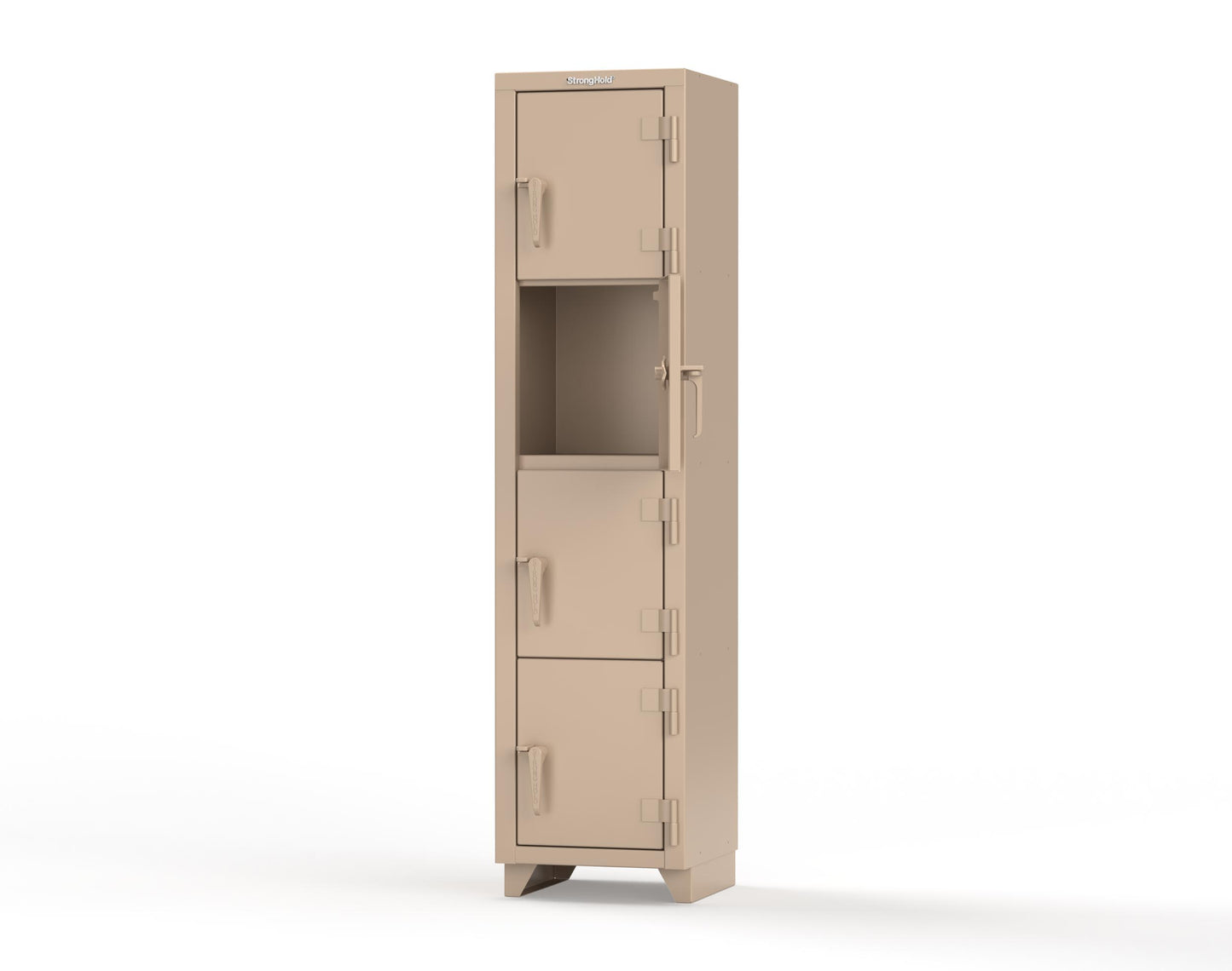 Extra Heavy Duty 14 GA 4-Tier Locker, 4 Compartments - 18 in. W x 18 in. D x 75 in. H - 1.66-4D-18-4T-L-1019
