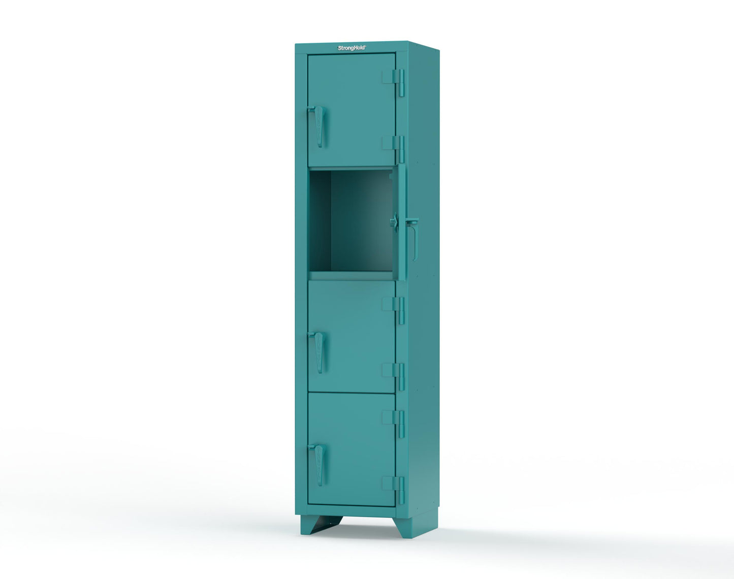 Extra Heavy Duty 14 GA 4-Tier Locker, 4 Compartments - 18 in. W x 18 in. D x 75 in. H - 1.66-4D-18-4T-L-5021
