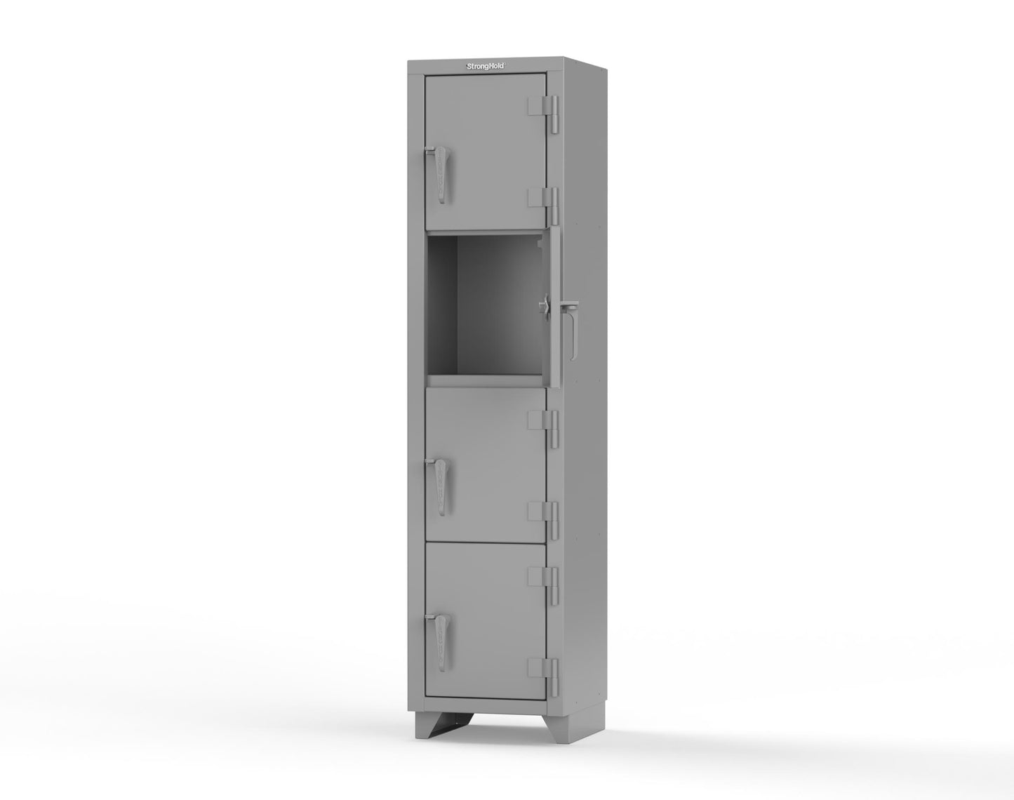 Extra Heavy Duty 14 GA 4-Tier Locker, 4 Compartments - 18 in. W x 18 in. D x 75 in. H - 1.66-4D-18-4T-L-7037