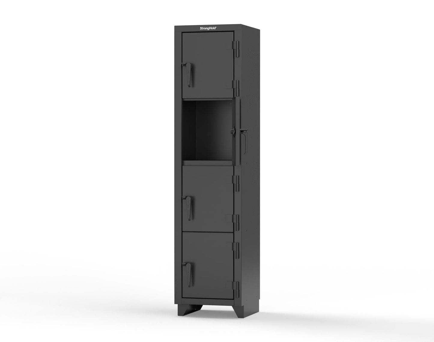Extra Heavy Duty 14 GA 4-Tier Locker, 4 Compartments - 18 in. W x 18 in. D x 75 in. H - 1.66-4D-18-4T-L-9005