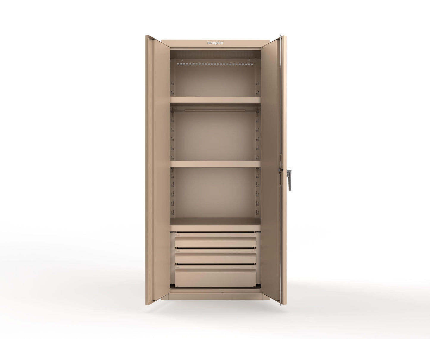 Heavy Duty 18 GA Cabinet with 3 Drawers and 3 Shelves - 30 in. W x 24 in. D x 72 in. H - 2.66-243-3DB-P-1019