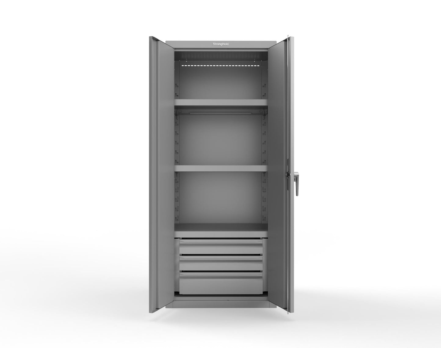 Heavy Duty 18 GA Cabinet with 3 Drawers and 3 Shelves - 30 in. W x 24 in. D x 72 in. H - 2.66-243-3DB-P-7037