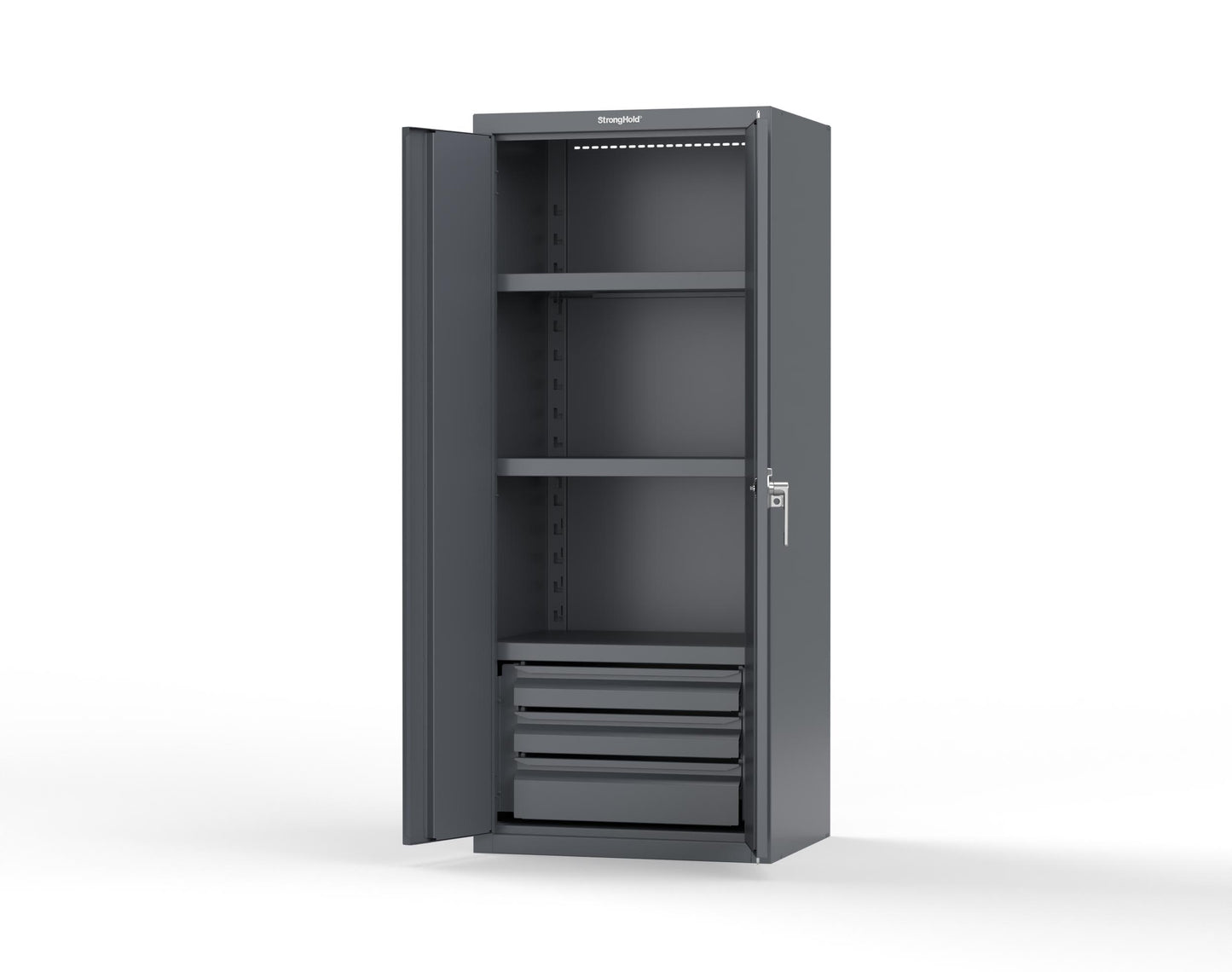Heavy Duty 18 GA Cabinet with 3 Drawers and 3 Shelves - 30 in. W x 24 in. D x 72 in. H - 2.66-243-3DB-P-7024