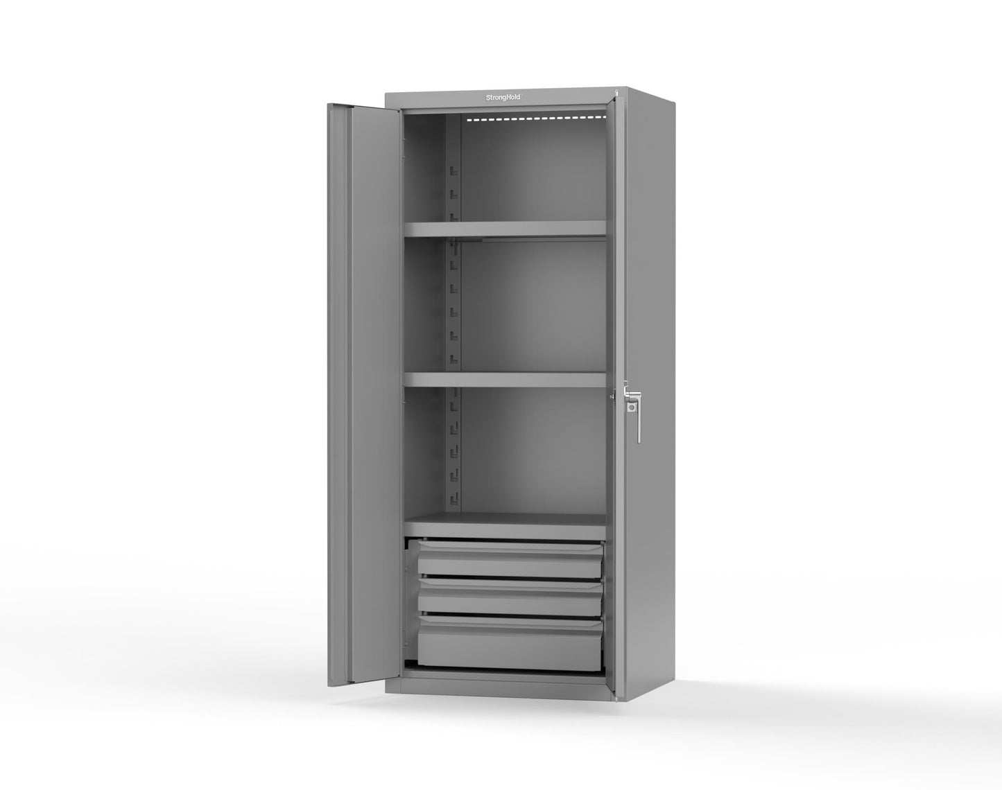 Heavy Duty 18 GA Cabinet with 3 Drawers and 3 Shelves - 30 in. W x 24 in. D x 72 in. H - 2.66-243-3DB-P-7037