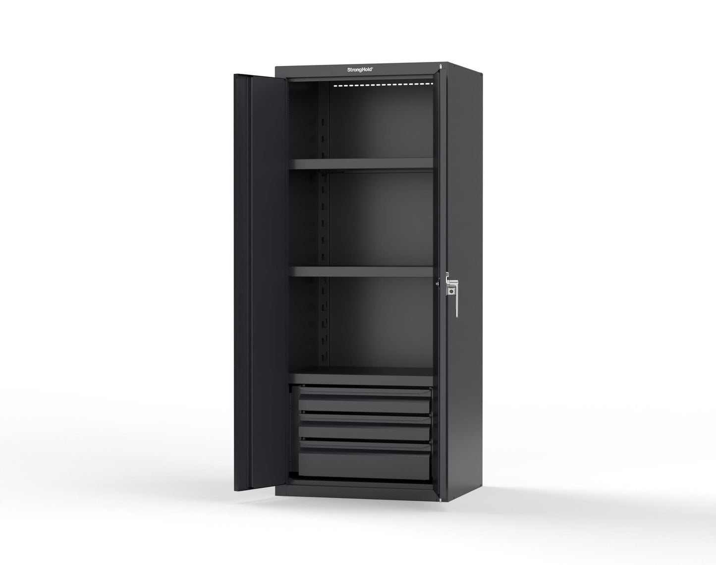 Heavy Duty 18 GA Cabinet with 3 Drawers and 3 Shelves - 30 in. W x 24 in. D x 72 in. H - 2.66-243-3DB-P-9005