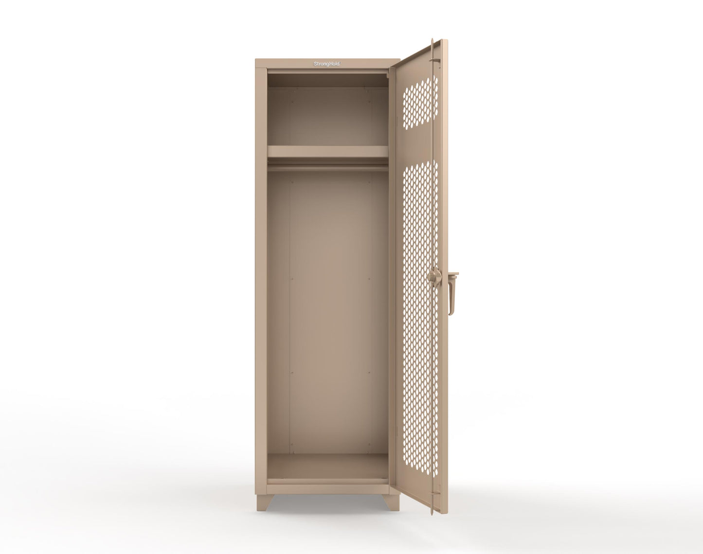 Extra Heavy Duty 14 GA Ventilated Single-Tier Locker with Shelf and Hanger Rod, 1 Compartment - 24 in. W x 24 in. D x 75 in. H - 26-1H-24-1T-L-1019