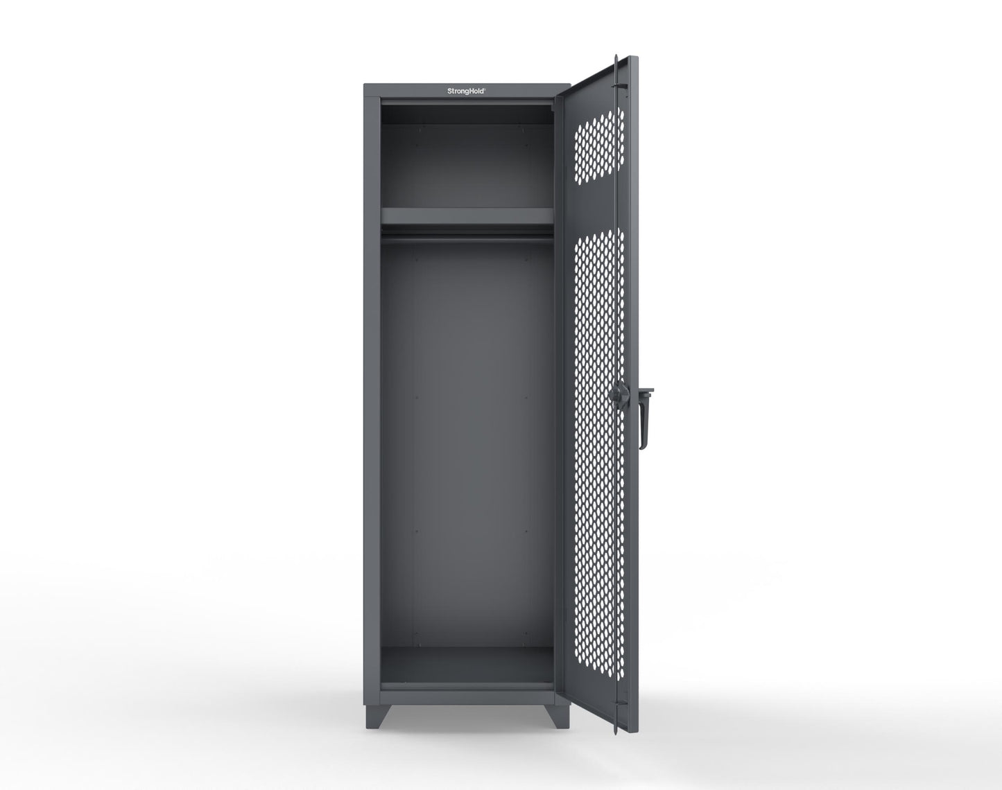 Extra Heavy Duty 14 GA Ventilated Single-Tier Locker with Shelf and Hanger Rod, 1 Compartment - 24 in. W x 24 in. D x 75 in. H - 26-1H-24-1T-L-7024