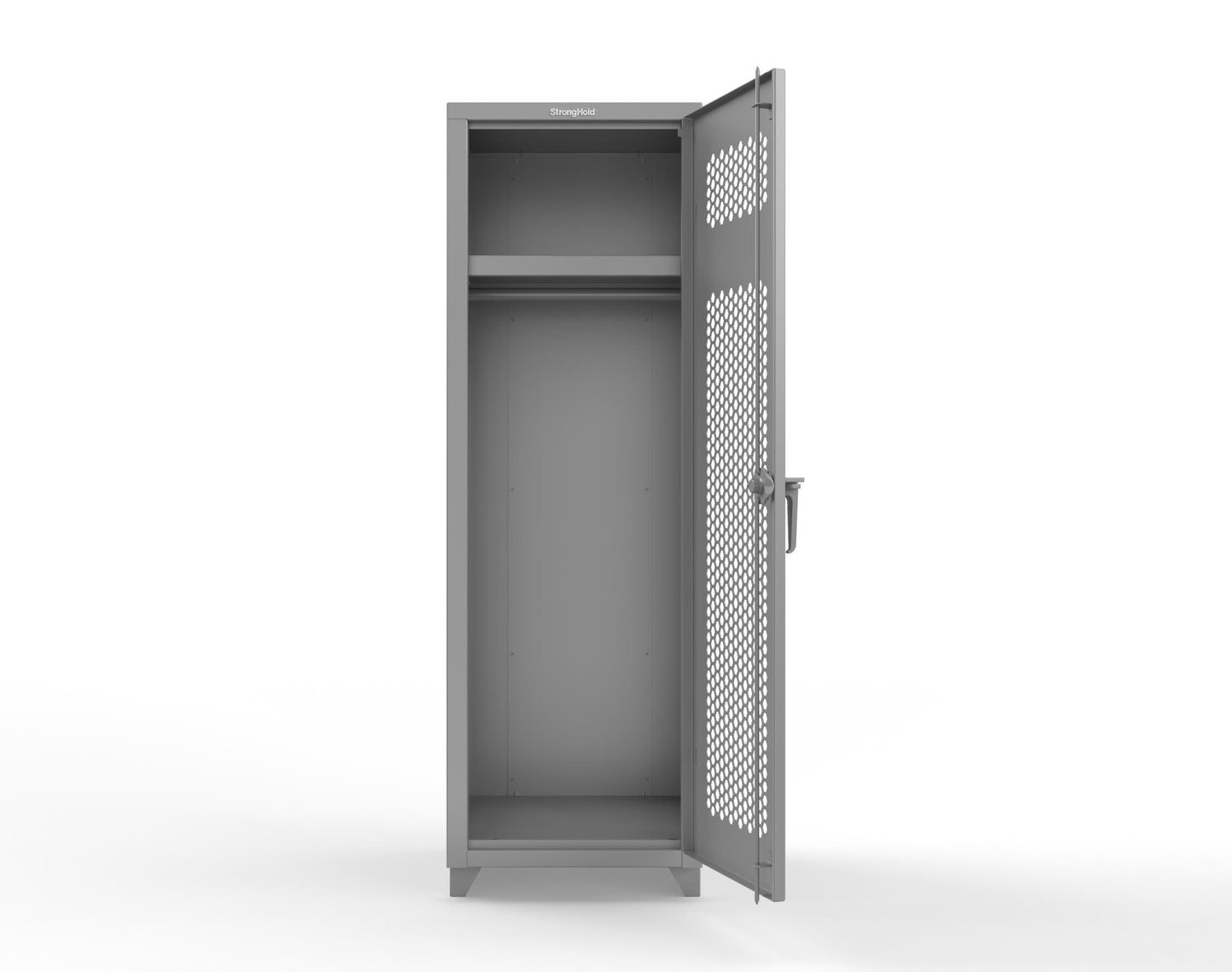 Extra Heavy Duty 14 GA Ventilated Single-Tier Locker with Shelf and Hanger Rod, 1 Compartment - 24 in. W x 24 in. D x 75 in. H - 26-1H-24-1T-L-7037