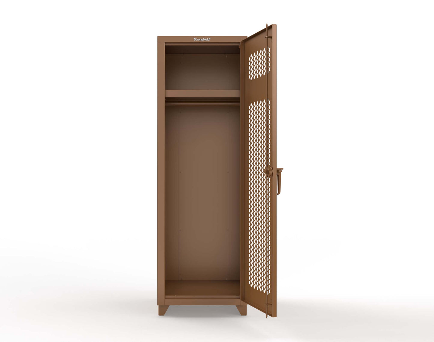 Extra Heavy Duty 14 GA Ventilated Single-Tier Locker with Shelf and Hanger Rod, 1 Compartment - 24 in. W x 24 in. D x 75 in. H - 26-1H-24-1T-L-8008