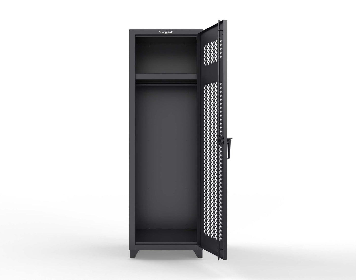 Extra Heavy Duty 14 GA Ventilated Single-Tier Locker with Shelf and Hanger Rod, 1 Compartment - 24 in. W x 24 in. D x 75 in. H - 26-1H-24-1T-L-9005