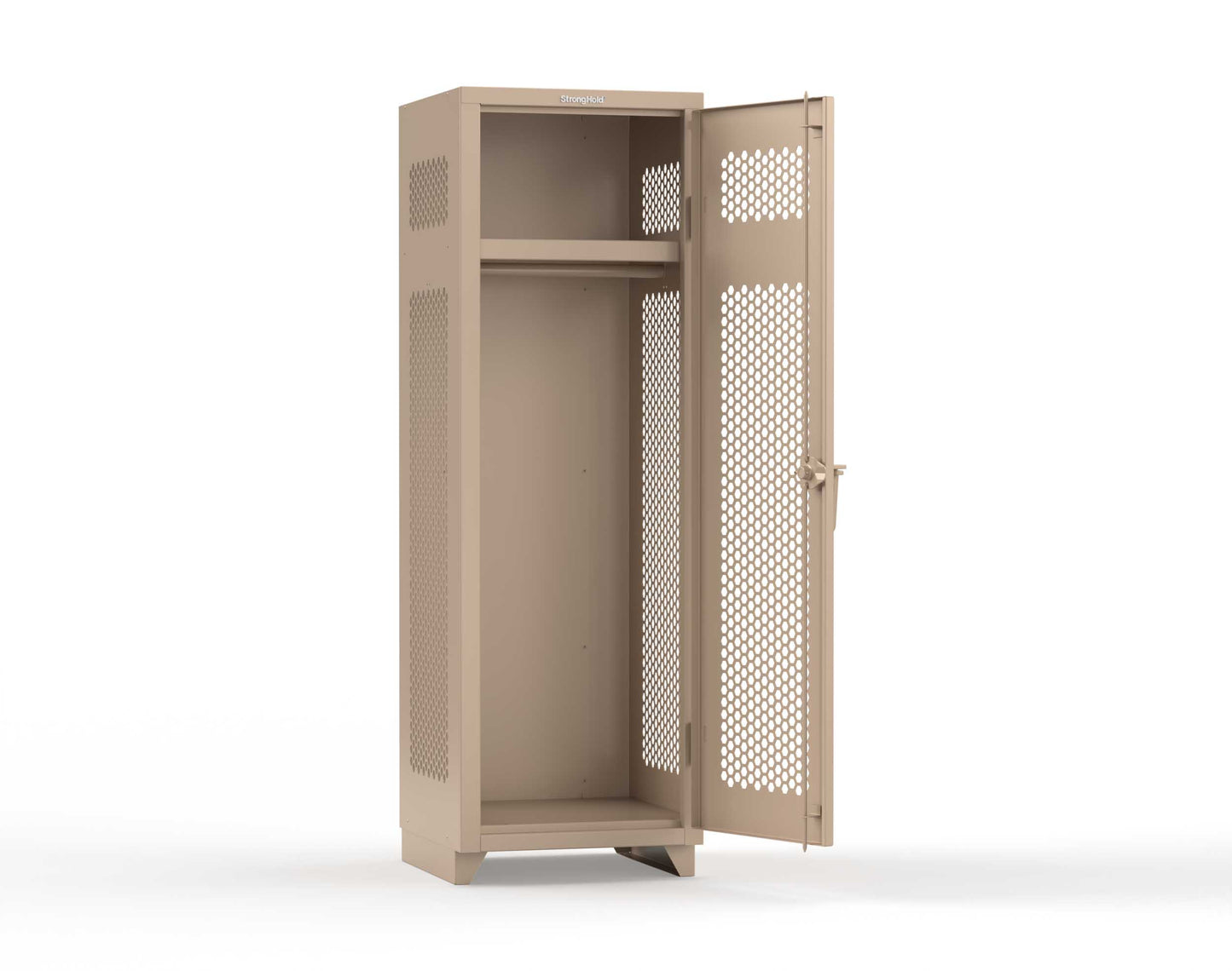 Extra Heavy Duty 14 GA Ventilated Single-Tier Locker with Shelf and Hanger Rod, 1 Compartment - 24 in. W x 24 in. D x 75 in. H - 26-1H-24-1T-L-1019