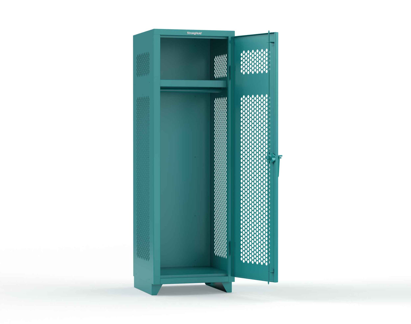 Extra Heavy Duty 14 GA Ventilated Single-Tier Locker with Shelf and Hanger Rod, 1 Compartment - 24 in. W x 24 in. D x 75 in. H - 26-1H-24-1T-L-5021