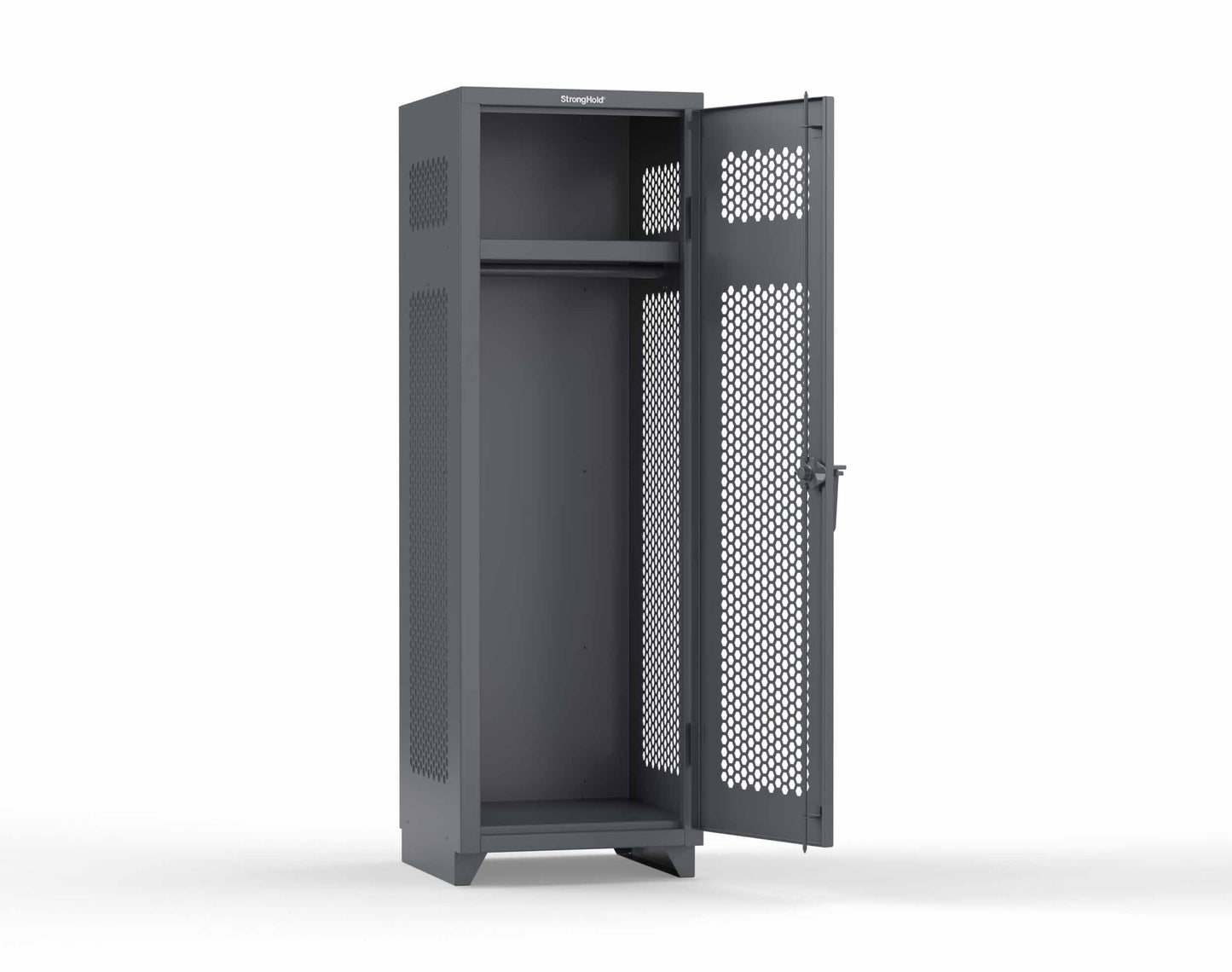 Extra Heavy Duty 14 GA Ventilated Single-Tier Locker with Shelf and Hanger Rod, 1 Compartment - 24 in. W x 24 in. D x 75 in. H - 26-1H-24-1T-L-7024