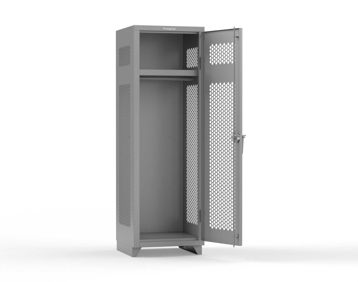 Extra Heavy Duty 14 GA Ventilated Single-Tier Locker with Shelf and Hanger Rod, 1 Compartment - 24 in. W x 24 in. D x 75 in. H - 26-1H-24-1T-L-7037