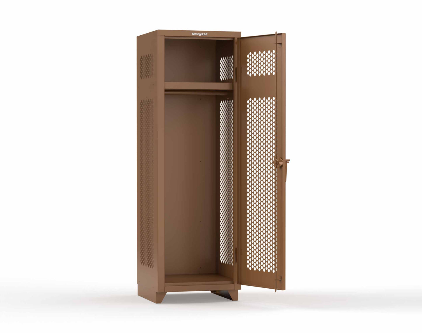 Extra Heavy Duty 14 GA Ventilated Single-Tier Locker with Shelf and Hanger Rod, 1 Compartment - 24 in. W x 24 in. D x 75 in. H - 26-1H-24-1T-L-8008