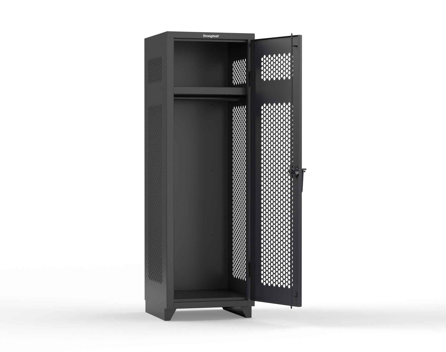Extra Heavy Duty 14 GA Ventilated Single-Tier Locker with Shelf and Hanger Rod, 1 Compartment - 24 in. W x 24 in. D x 75 in. H - 26-1H-24-1T-L-9005