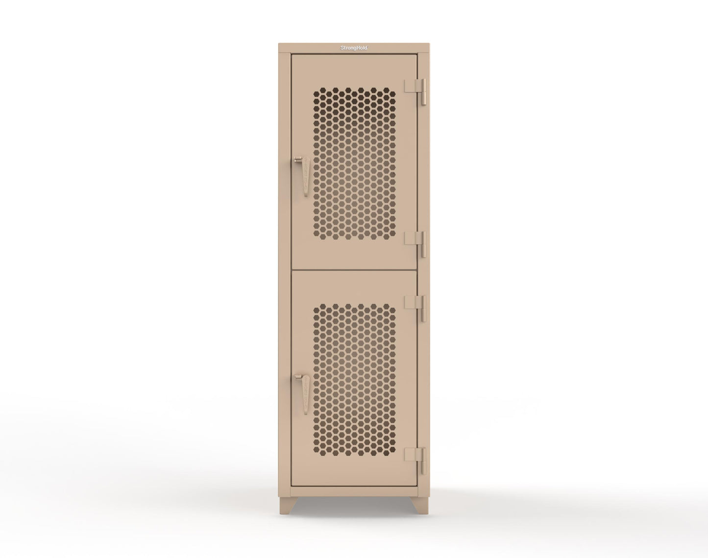Extra Heavy Duty 14 GA Double-Tier Ventilated Locker, 2 Compartments - 24 in. W x 24 in. D x 75 in. H - 26-2H-24-2T-L-1019