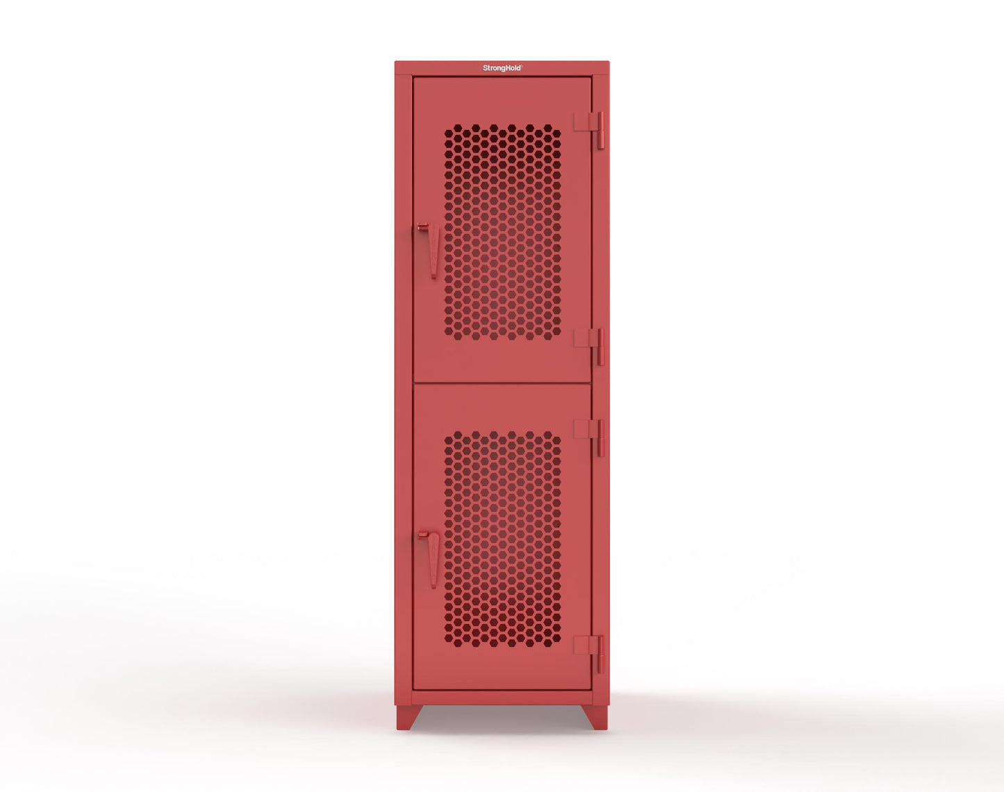 Extra Heavy Duty 14 GA Double-Tier Ventilated Locker, 2 Compartments - 24 in. W x 24 in. D x 75 in. H - 26-2H-24-2T-L-3001