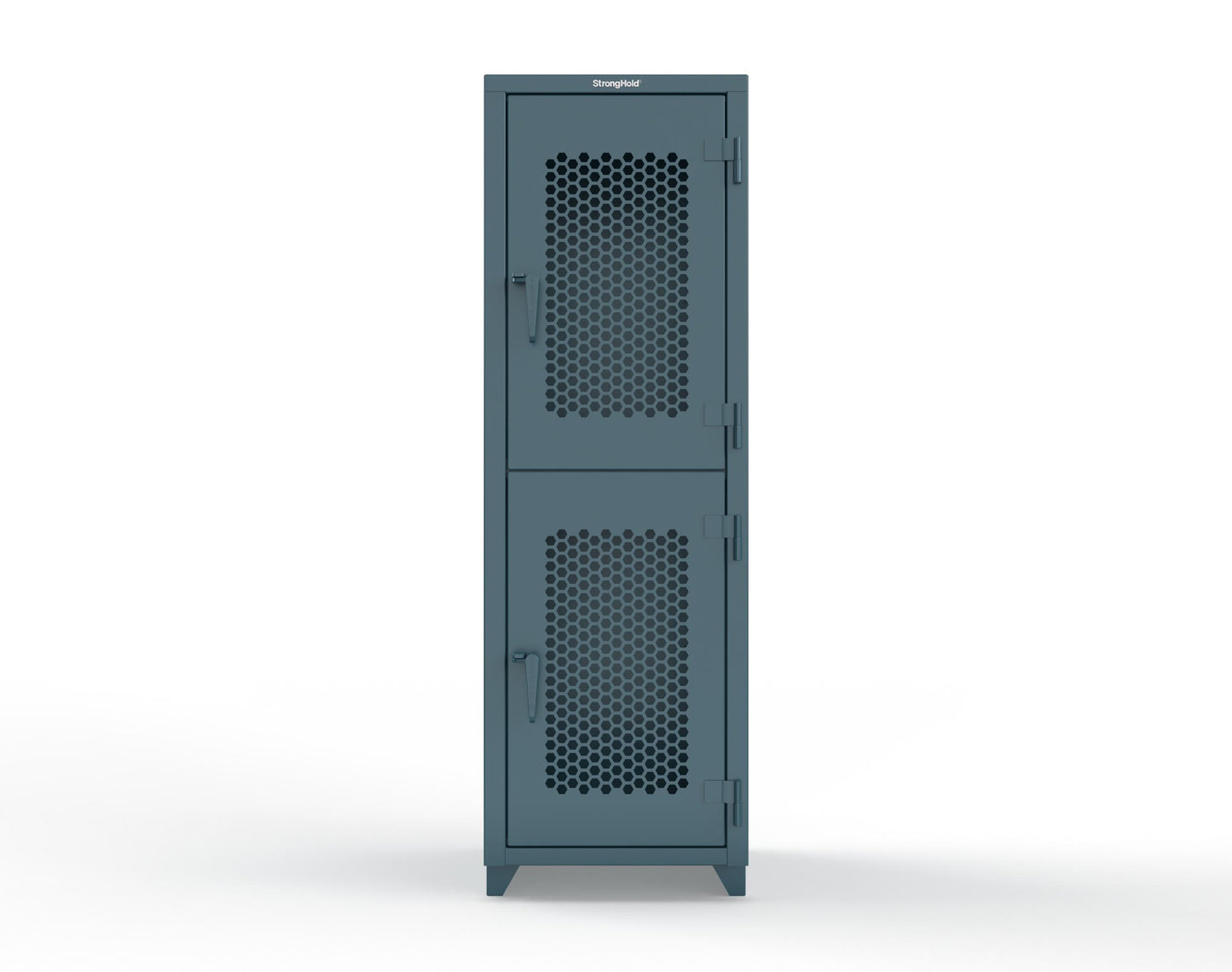 Extra Heavy Duty 14 GA Double-Tier Ventilated Locker, 2 Compartments - 24 in. W x 24 in. D x 75 in. H - 26-2H-24-2T-L-5001