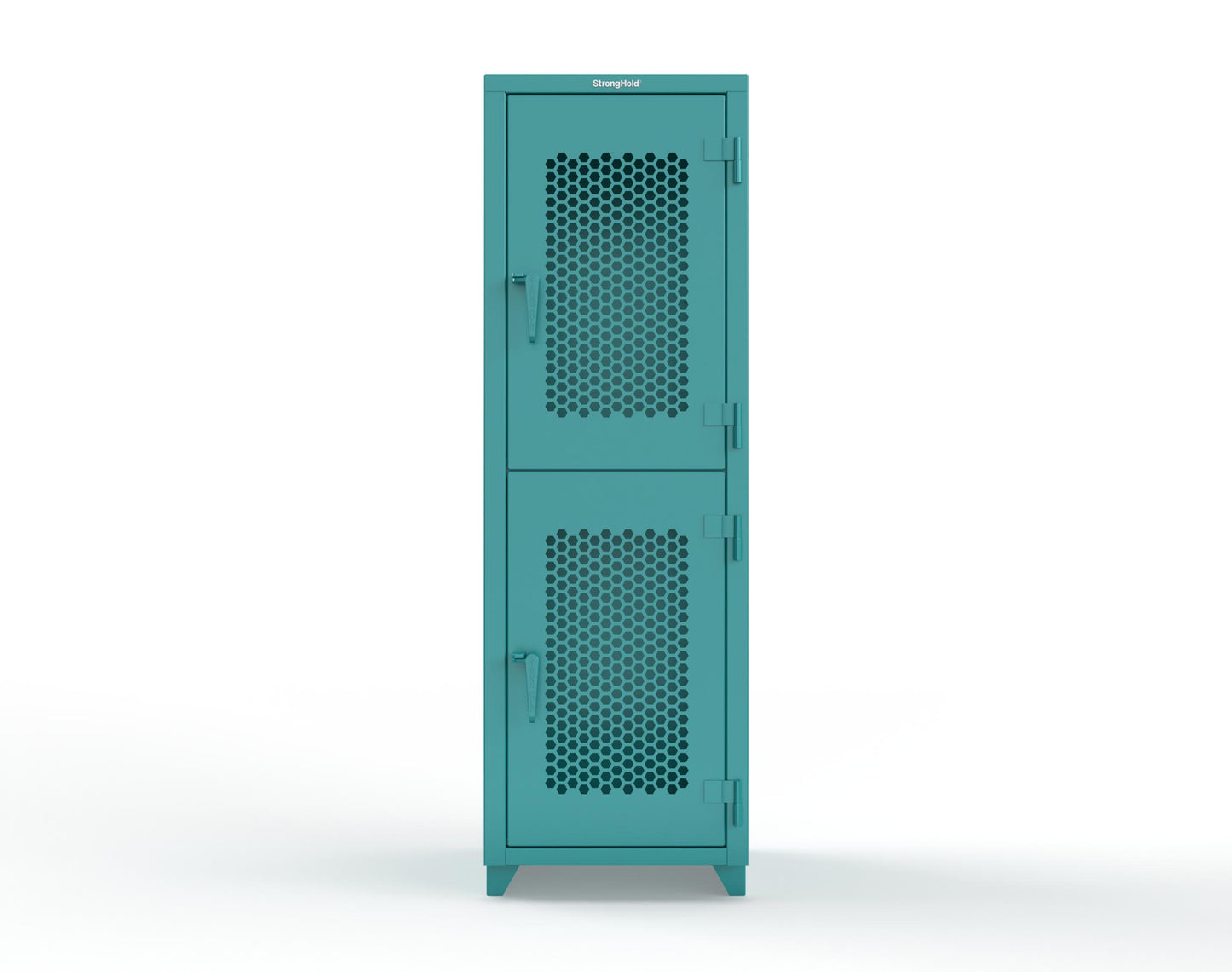Extra Heavy Duty 14 GA Double-Tier Ventilated Locker, 2 Compartments - 24 in. W x 24 in. D x 75 in. H - 26-2H-24-2T-L-5021
