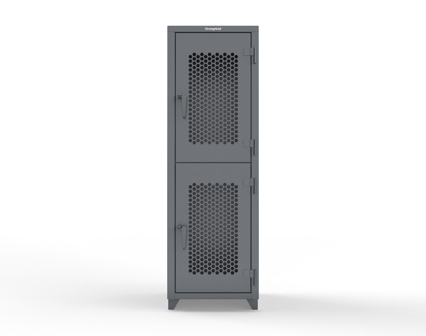 Extra Heavy Duty 14 GA Double-Tier Ventilated Locker, 2 Compartments - 24 in. W x 24 in. D x 75 in. H - 26-2H-24-2T-L-7024