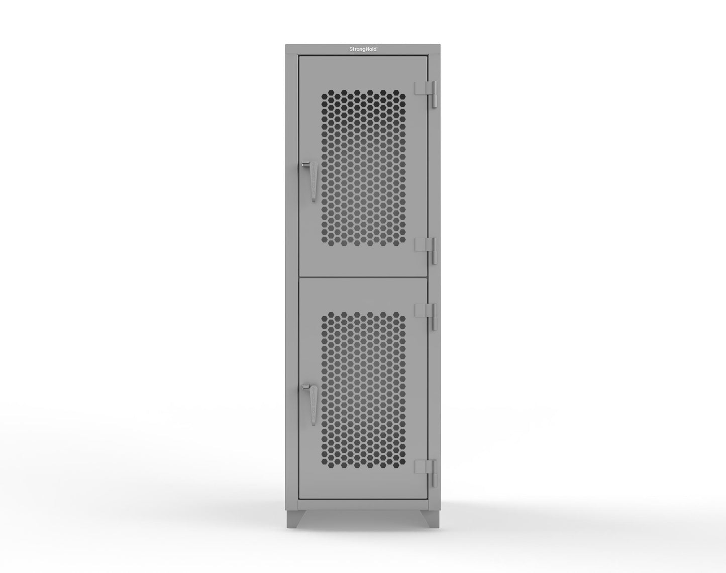 Extra Heavy Duty 14 GA Double-Tier Ventilated Locker, 2 Compartments - 24 in. W x 24 in. D x 75 in. H - 26-2H-24-2T-L-7037