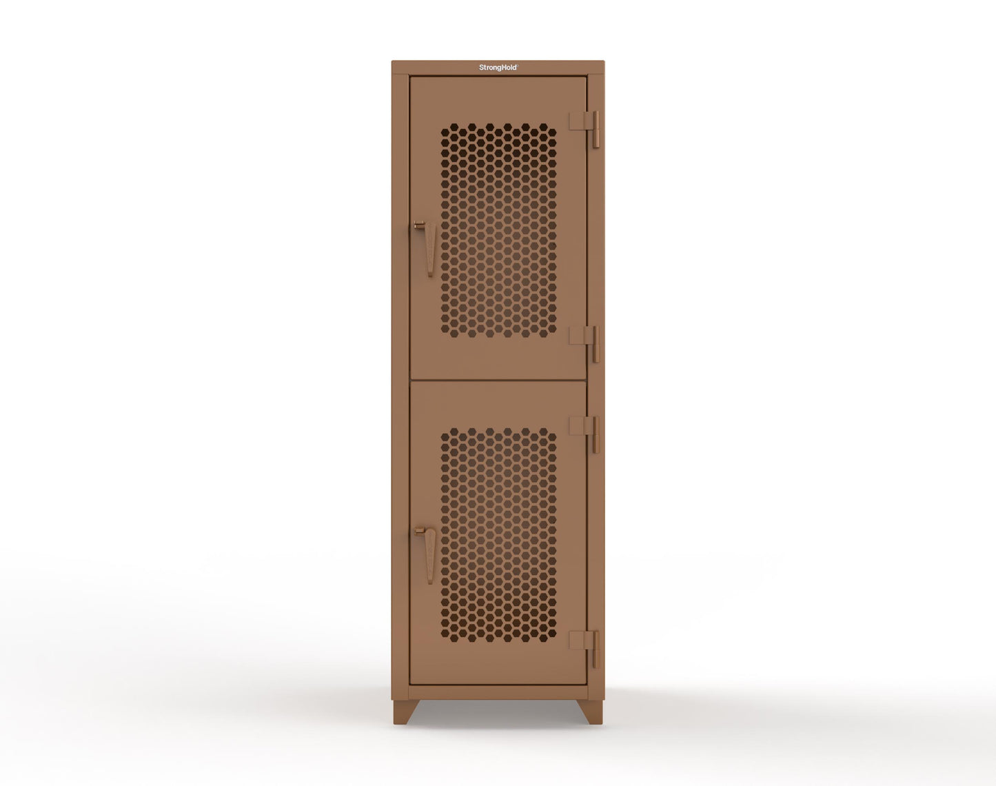 Extra Heavy Duty 14 GA Double-Tier Ventilated Locker, 2 Compartments - 24 in. W x 24 in. D x 75 in. H - 26-2H-24-2T-L-8008