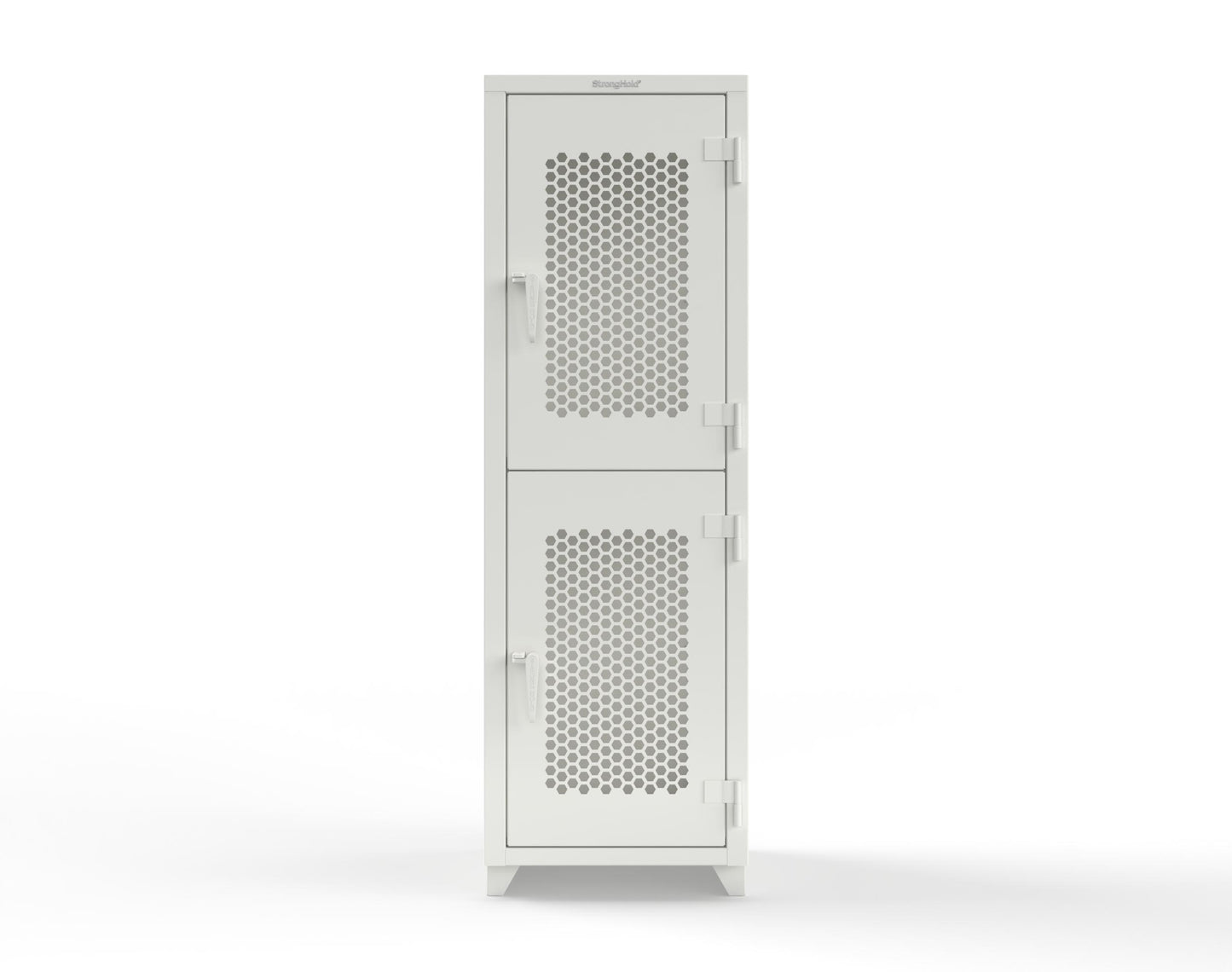 Extra Heavy Duty 14 GA Double-Tier Ventilated Locker, 2 Compartments - 24 in. W x 24 in. D x 75 in. H - 26-2H-24-2T-L-9003