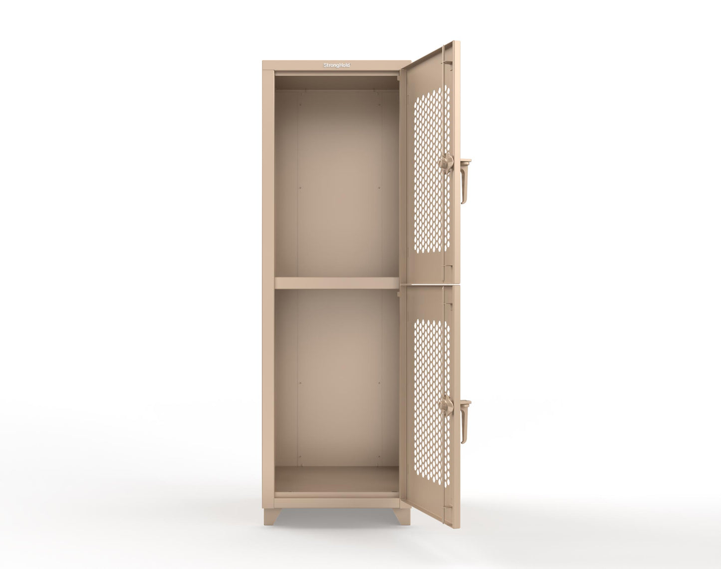 Extra Heavy Duty 14 GA Double-Tier Ventilated Locker, 2 Compartments - 24 in. W x 24 in. D x 75 in. H - 26-2H-24-2T-L-1019