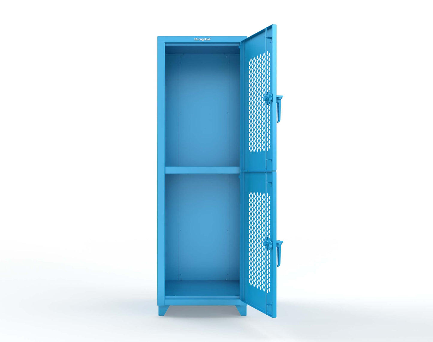 Extra Heavy Duty 14 GA Double-Tier Ventilated Locker, 2 Compartments - 24 in. W x 24 in. D x 75 in. H - 26-2H-24-2T-L-5012