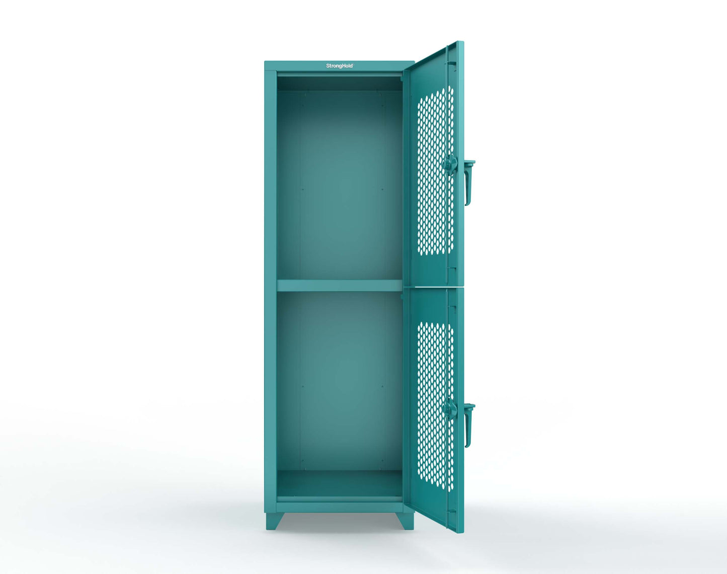 Extra Heavy Duty 14 GA Double-Tier Ventilated Locker, 2 Compartments - 24 in. W x 24 in. D x 75 in. H - 26-2H-24-2T-L-5021