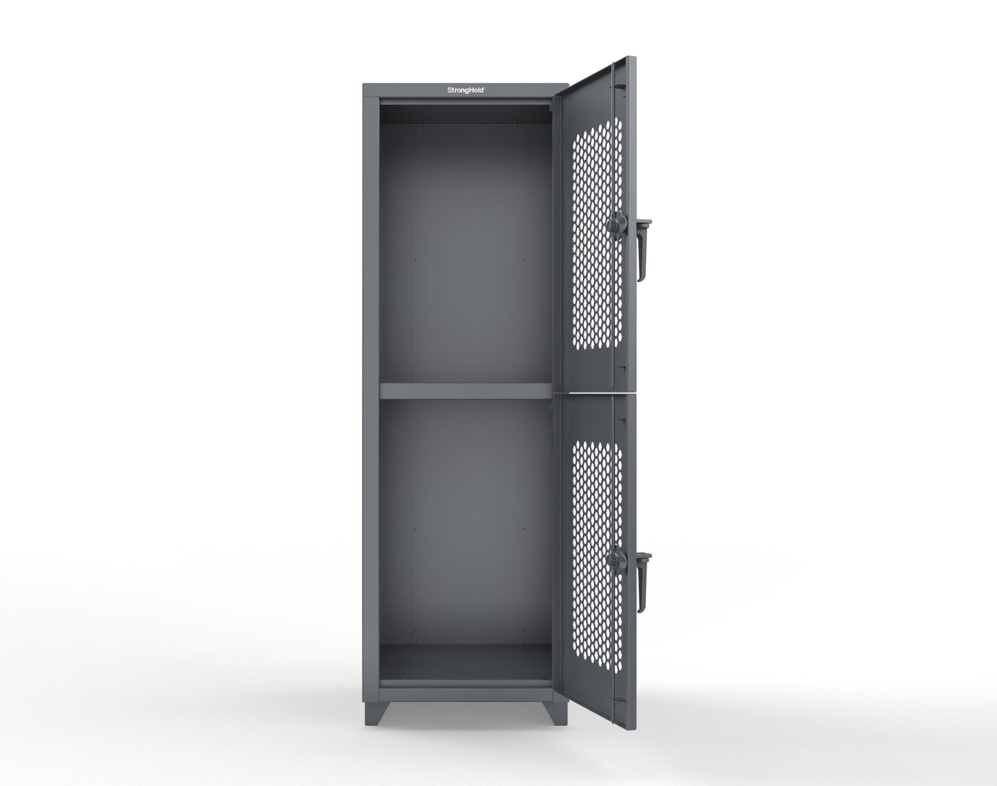 Extra Heavy Duty 14 GA Double-Tier Ventilated Locker, 2 Compartments - 24 in. W x 24 in. D x 75 in. H - 26-2H-24-2T-L-7024