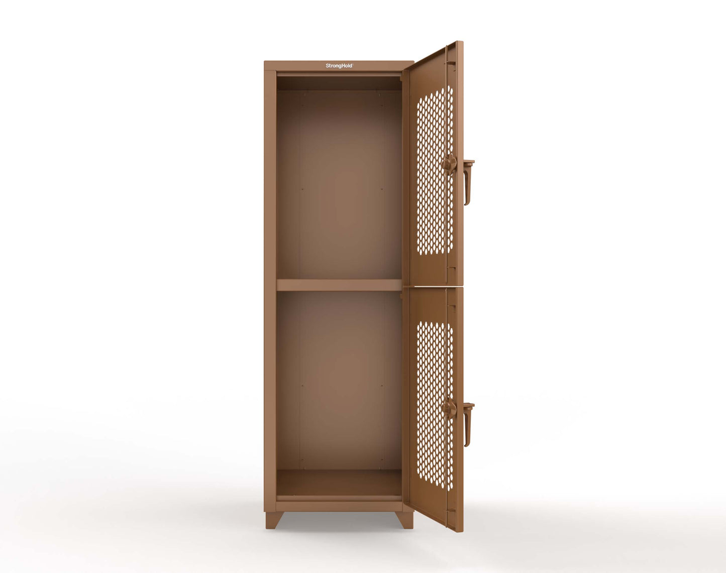 Extra Heavy Duty 14 GA Double-Tier Ventilated Locker, 2 Compartments - 24 in. W x 24 in. D x 75 in. H - 26-2H-24-2T-L-8008