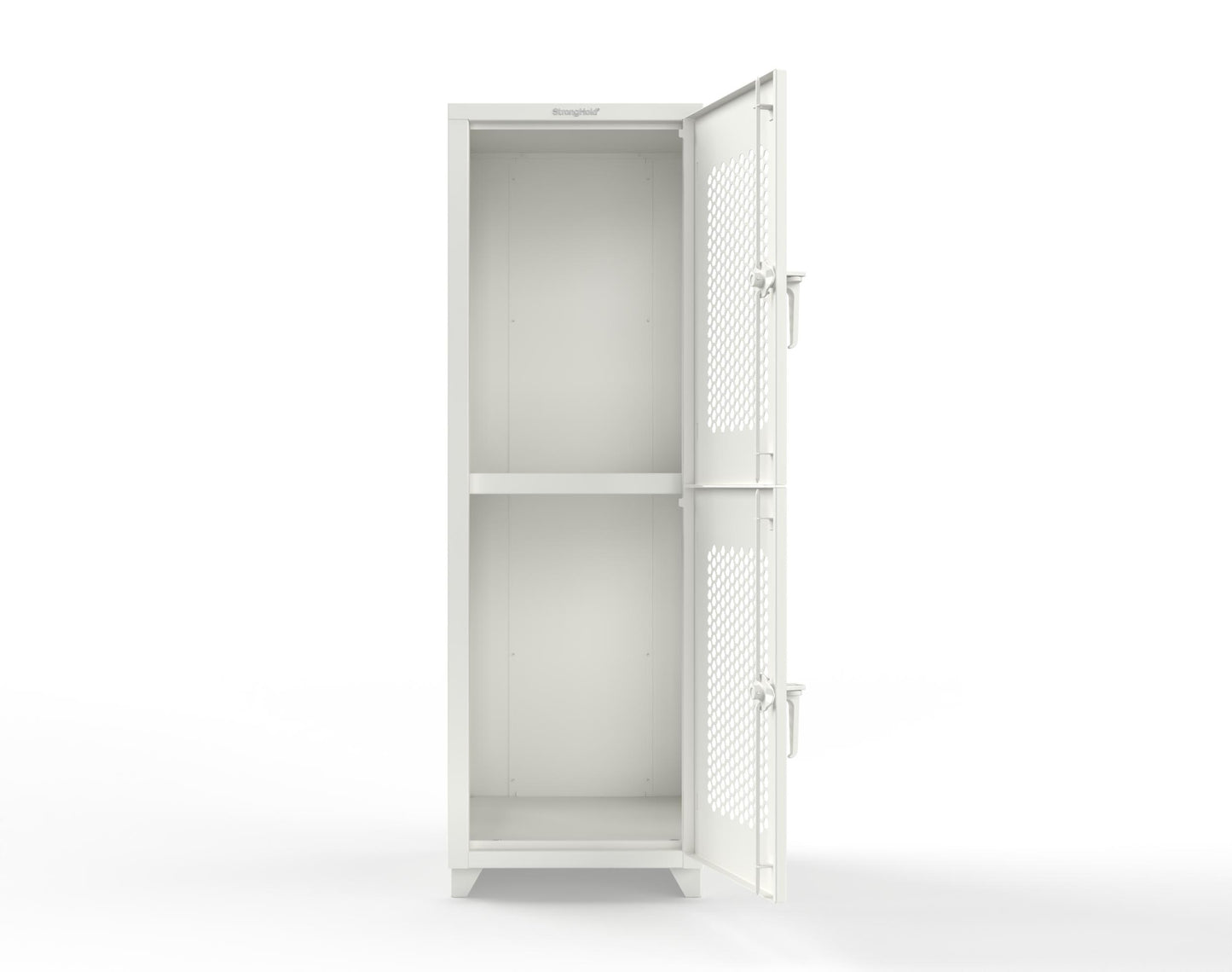 Extra Heavy Duty 14 GA Double-Tier Ventilated Locker, 2 Compartments - 24 in. W x 24 in. D x 75 in. H - 26-2H-24-2T-L-9003
