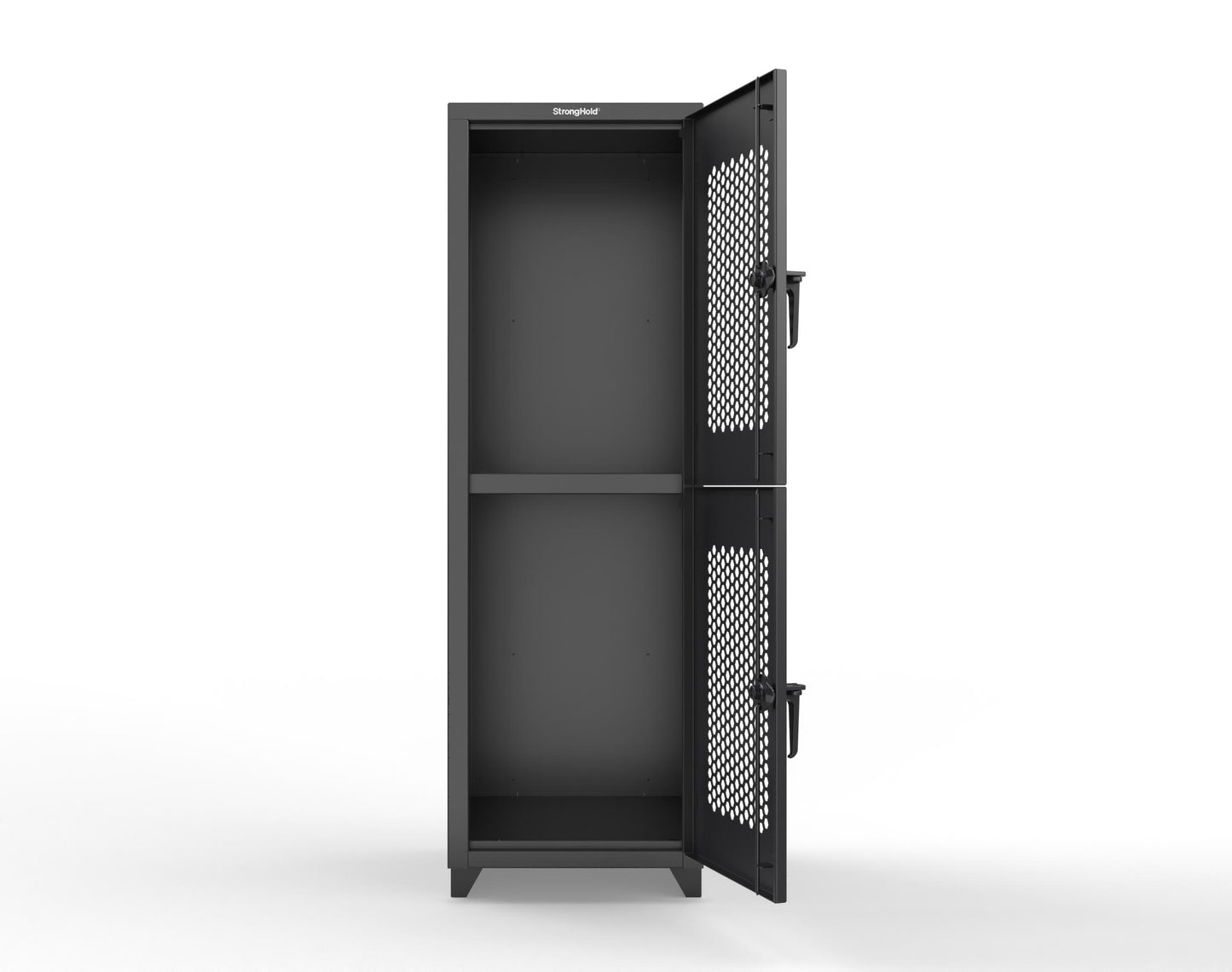 Extra Heavy Duty 14 GA Double-Tier Ventilated Locker, 2 Compartments - 24 in. W x 24 in. D x 75 in. H - 26-2H-24-2T-L-9005