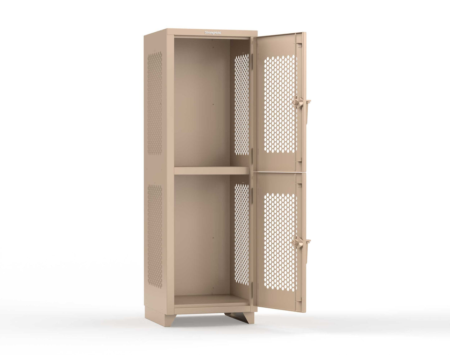 Extra Heavy Duty 14 GA Double-Tier Ventilated Locker, 2 Compartments - 24 in. W x 24 in. D x 75 in. H - 26-2H-24-2T-L-1019