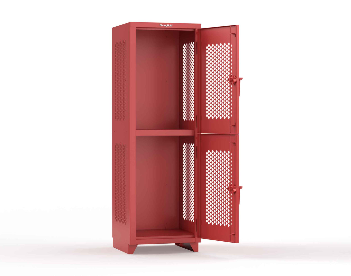 Extra Heavy Duty 14 GA Double-Tier Ventilated Locker, 2 Compartments - 24 in. W x 24 in. D x 75 in. H - 26-2H-24-2T-L-3001