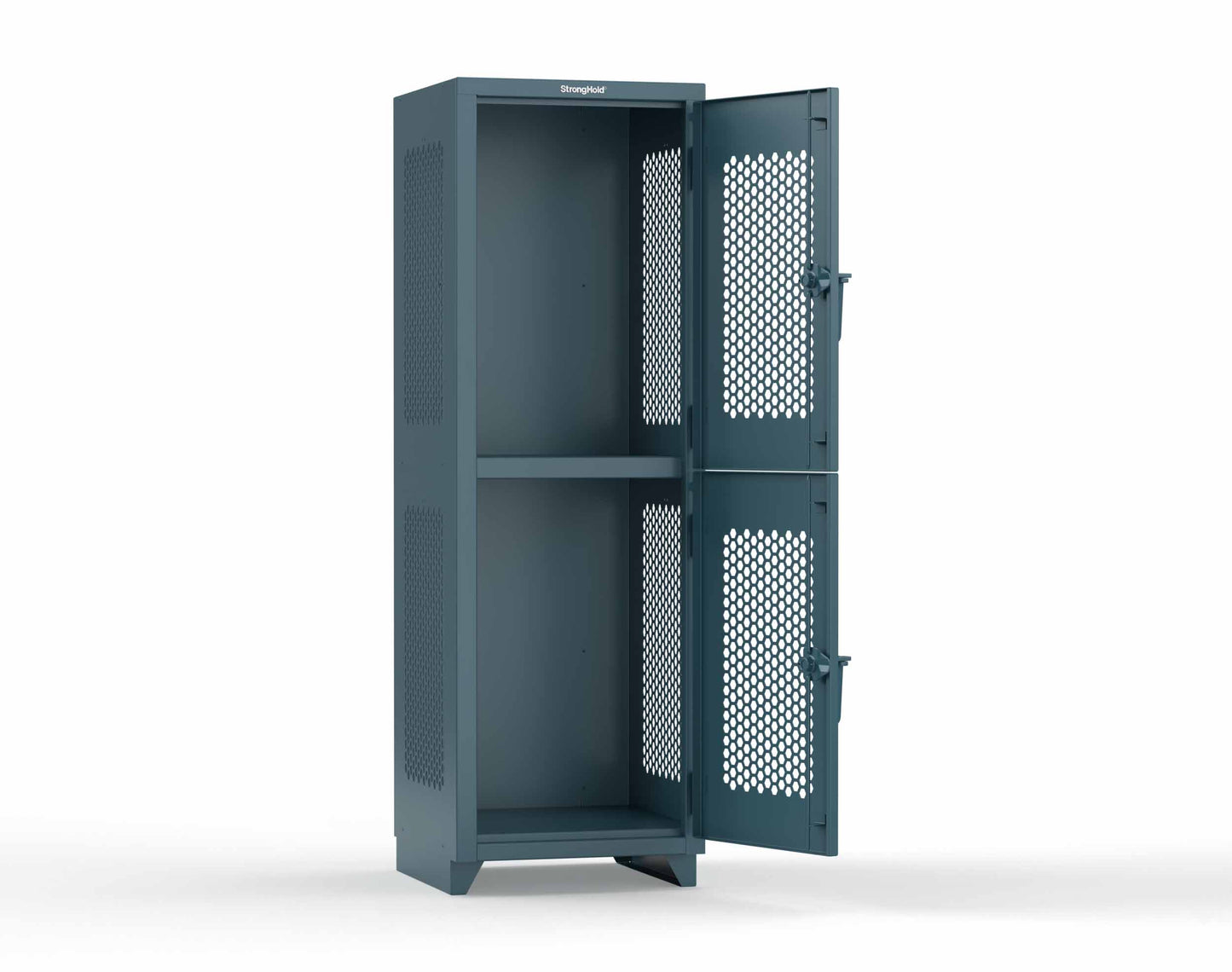 Extra Heavy Duty 14 GA Double-Tier Ventilated Locker, 2 Compartments - 24 in. W x 24 in. D x 75 in. H - 26-2H-24-2T-L-5001