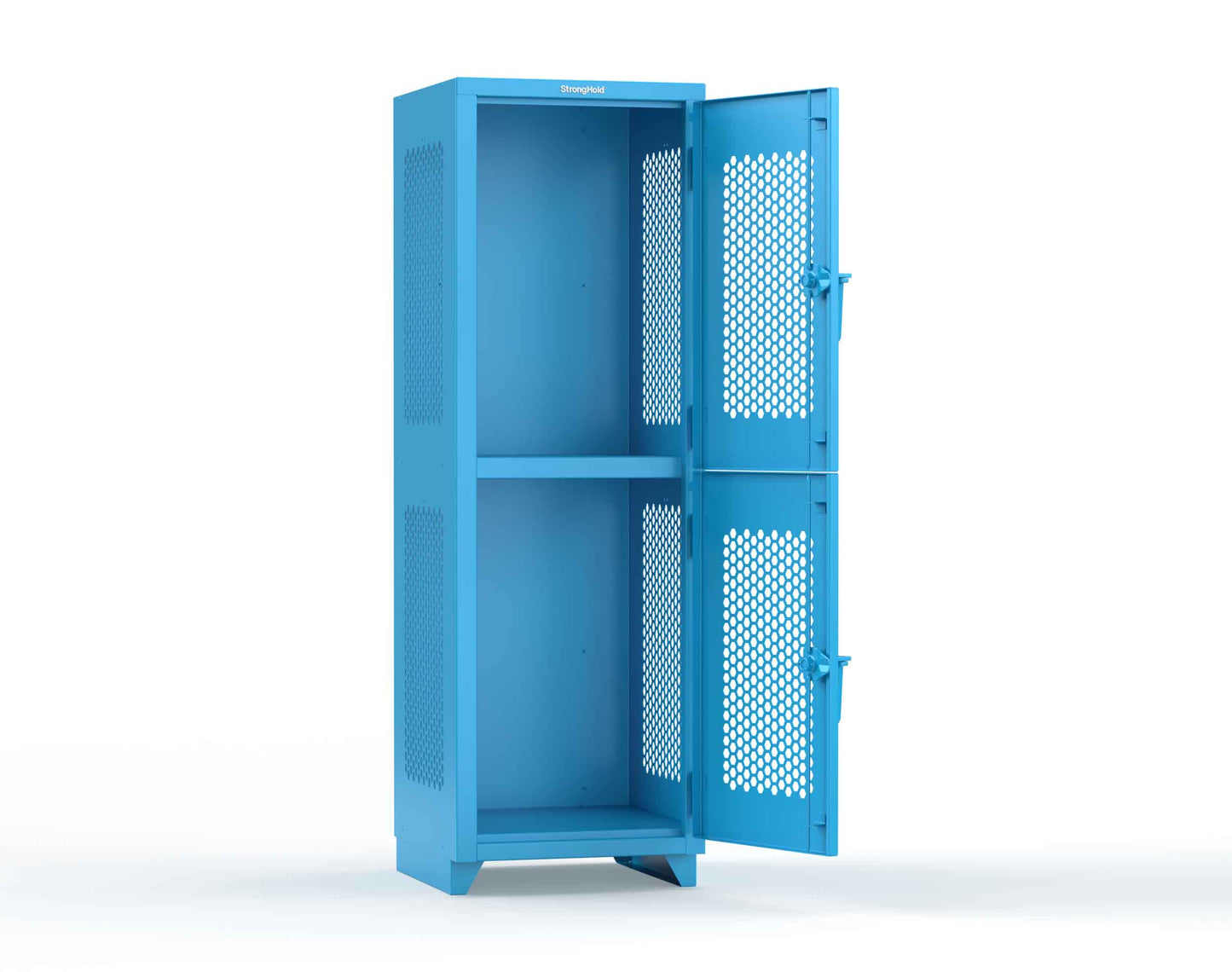 Extra Heavy Duty 14 GA Double-Tier Ventilated Locker, 2 Compartments - 24 in. W x 24 in. D x 75 in. H - 26-2H-24-2T-L-5012