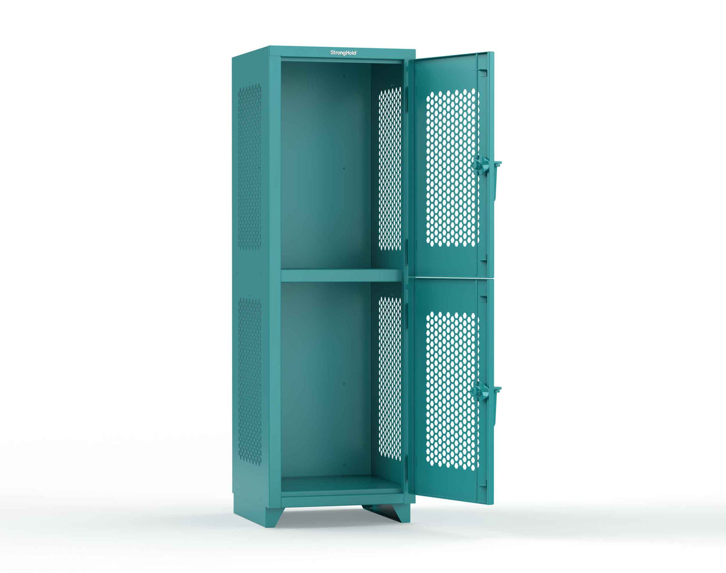 Extra Heavy Duty 14 GA Double-Tier Ventilated Locker, 2 Compartments - 24 in. W x 24 in. D x 75 in. H - 26-2H-24-2T-L-5021