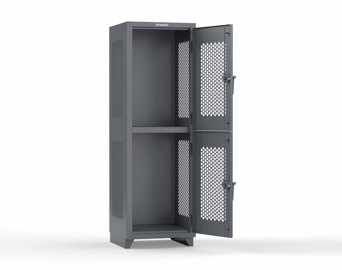 Extra Heavy Duty 14 GA Double-Tier Ventilated Locker, 2 Compartments - 24 in. W x 24 in. D x 75 in. H - 26-2H-24-2T-L-7024
